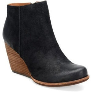 Korkease Women's Natalya Suede Leather Wedge Bootie Black Zip Up Size US 8.5
